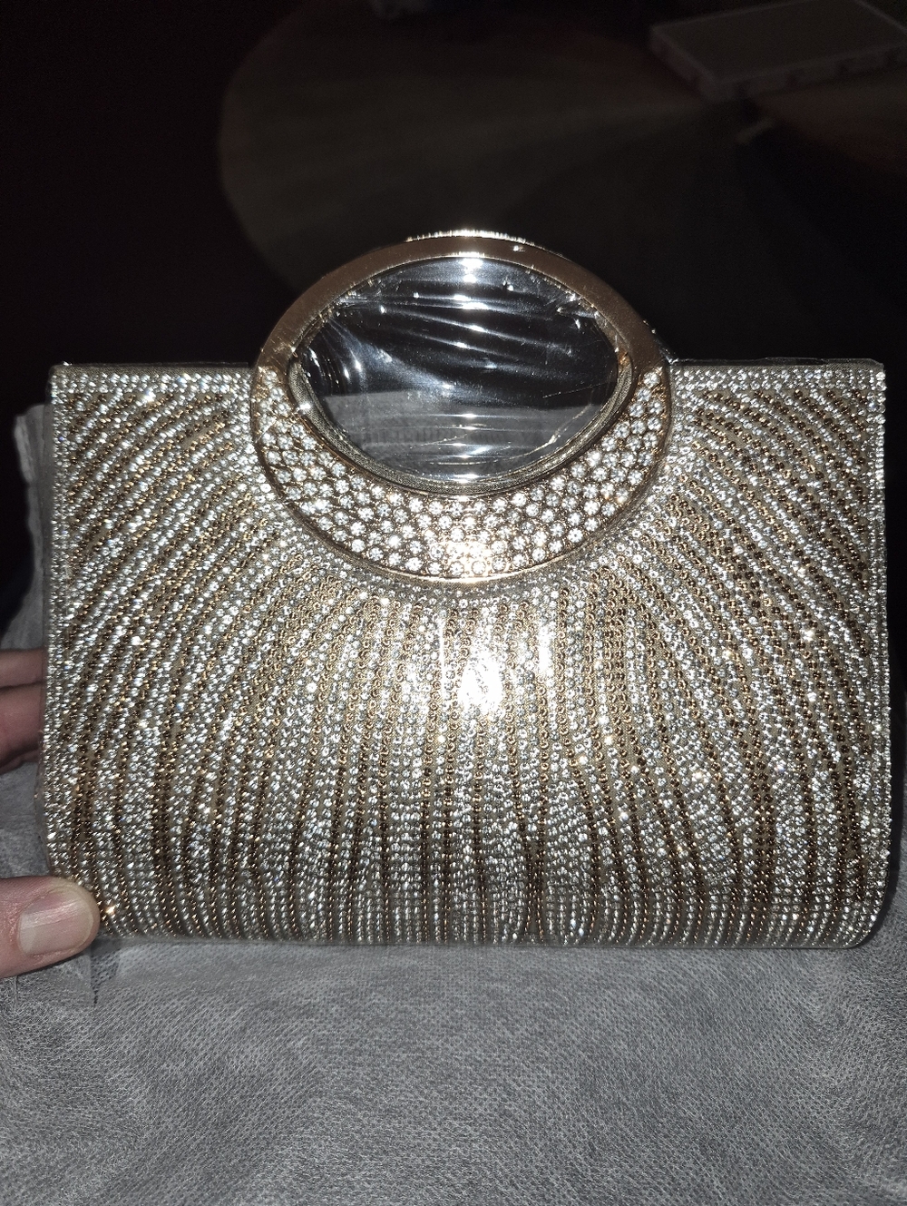 Elegant Gold Crystal Evening Clutch With Fashion Jewelry